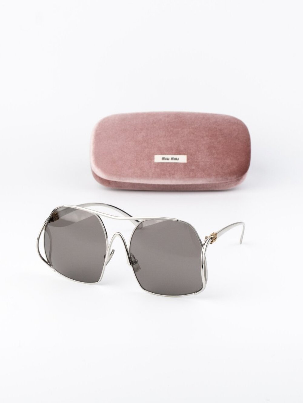 Miu Miu Women Sunglasses Silver Grey Pilot MUA55S 1BC80Q NEW AUTHENTIC